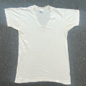 John Henry V Neck Shirt M 38-40 Mens White Vintage 100 Cotton Made in USA Basic‎